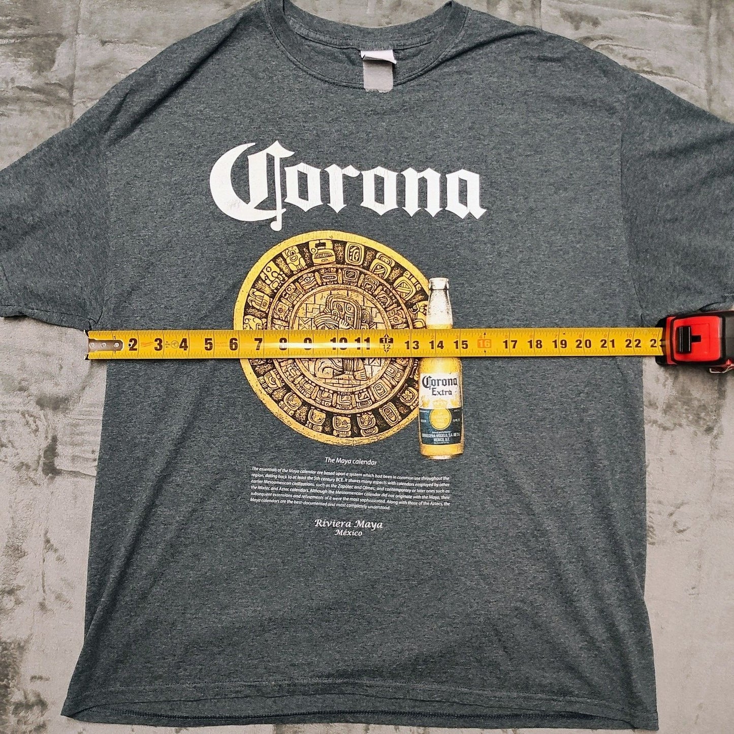Corona Extra Riviera Maya Mexico Mayan Calendar Gray Graphic T-Shirt (Large)