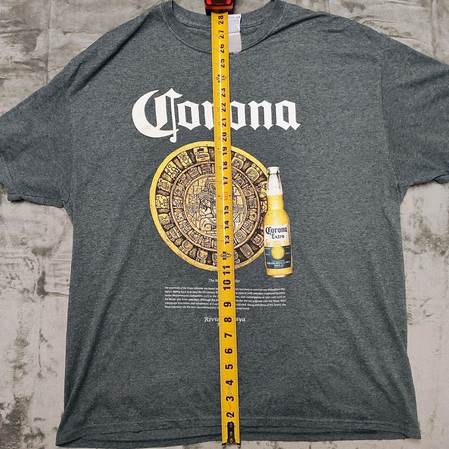 Corona Extra Riviera Maya Mexico Mayan Calendar Gray Graphic T-Shirt (Large)