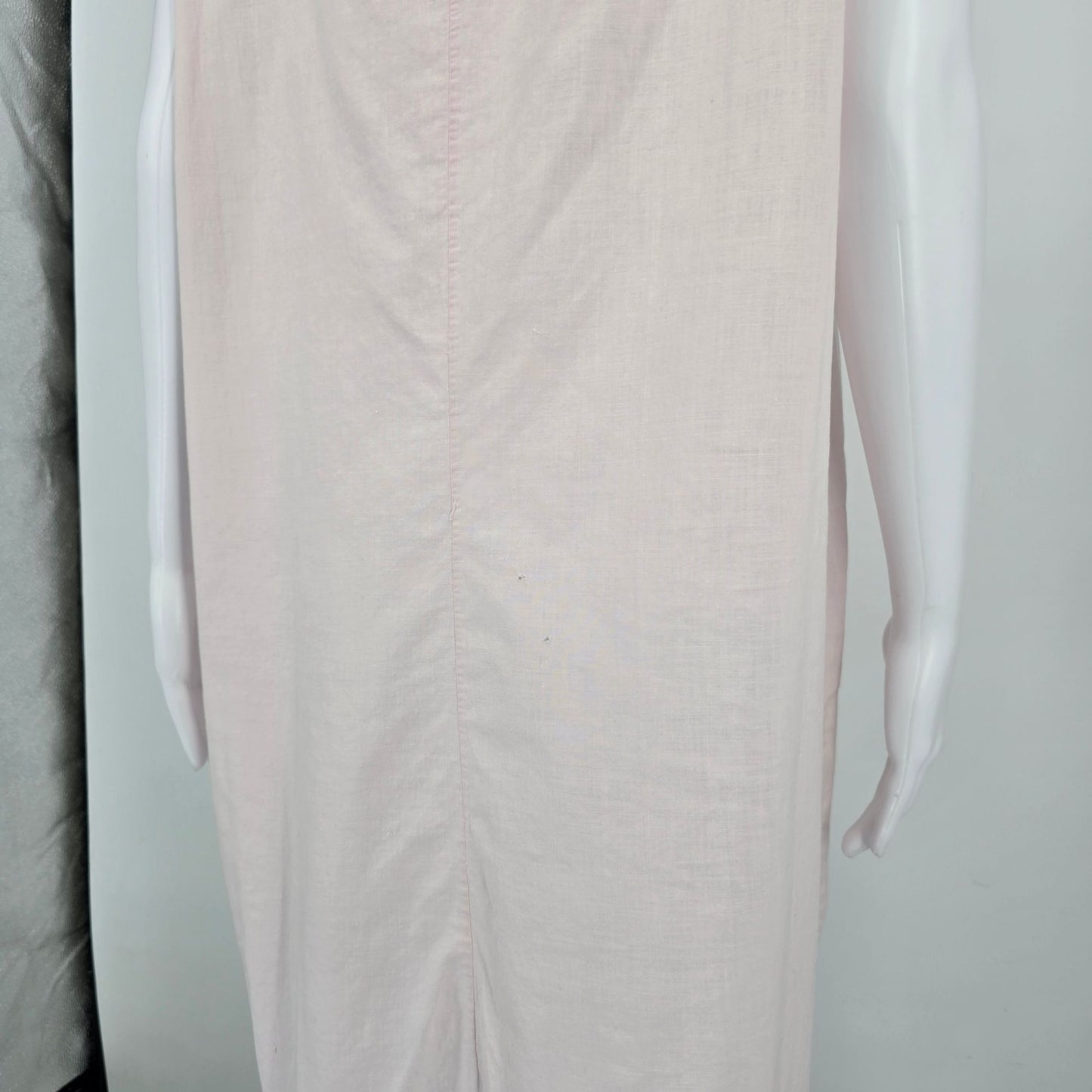 Antique 1920s Handmade Pale Pink Crochet Lace Yoke Cotton Chemise (XL)