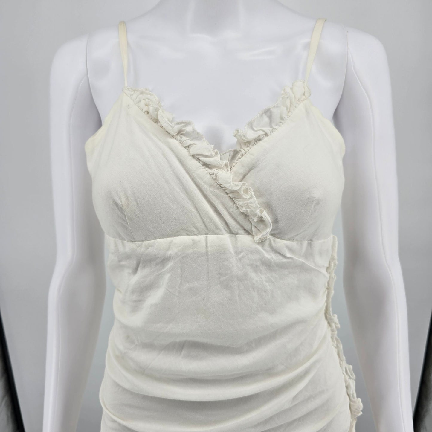 Vintage 1990s Unbranded White Spaghetti Strap Drop Waist Boho Sundress (XS)