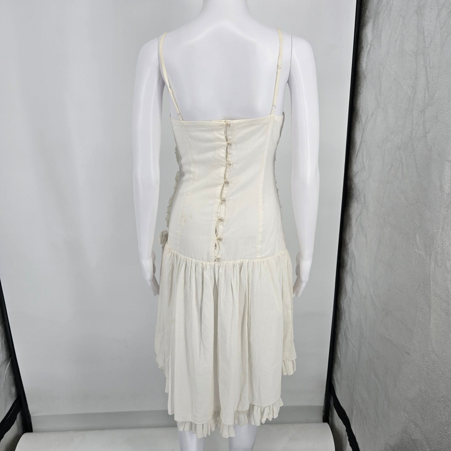 Vintage 1990s Unbranded White Spaghetti Strap Drop Waist Boho Sundress (XS)