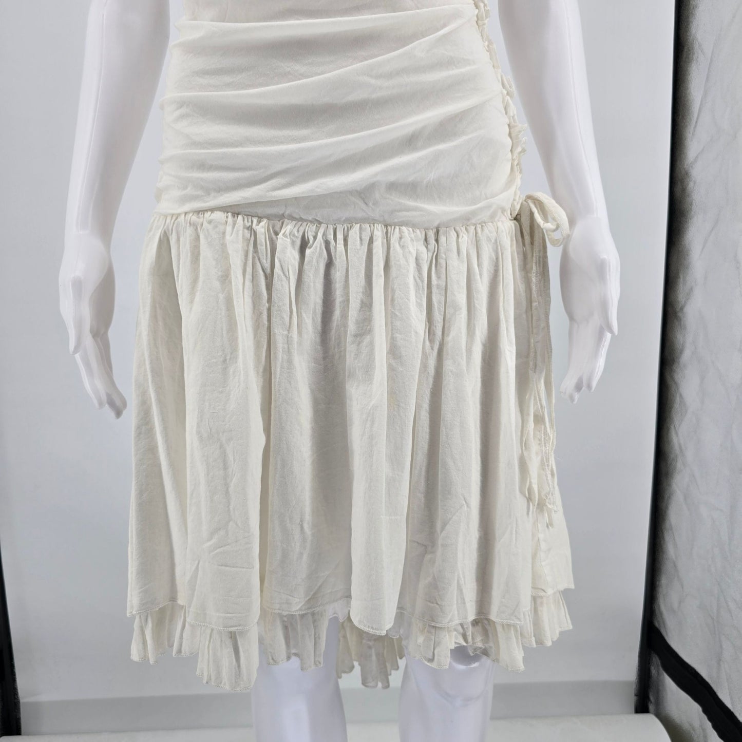 Vintage 1990s Unbranded White Spaghetti Strap Drop Waist Boho Sundress (XS)