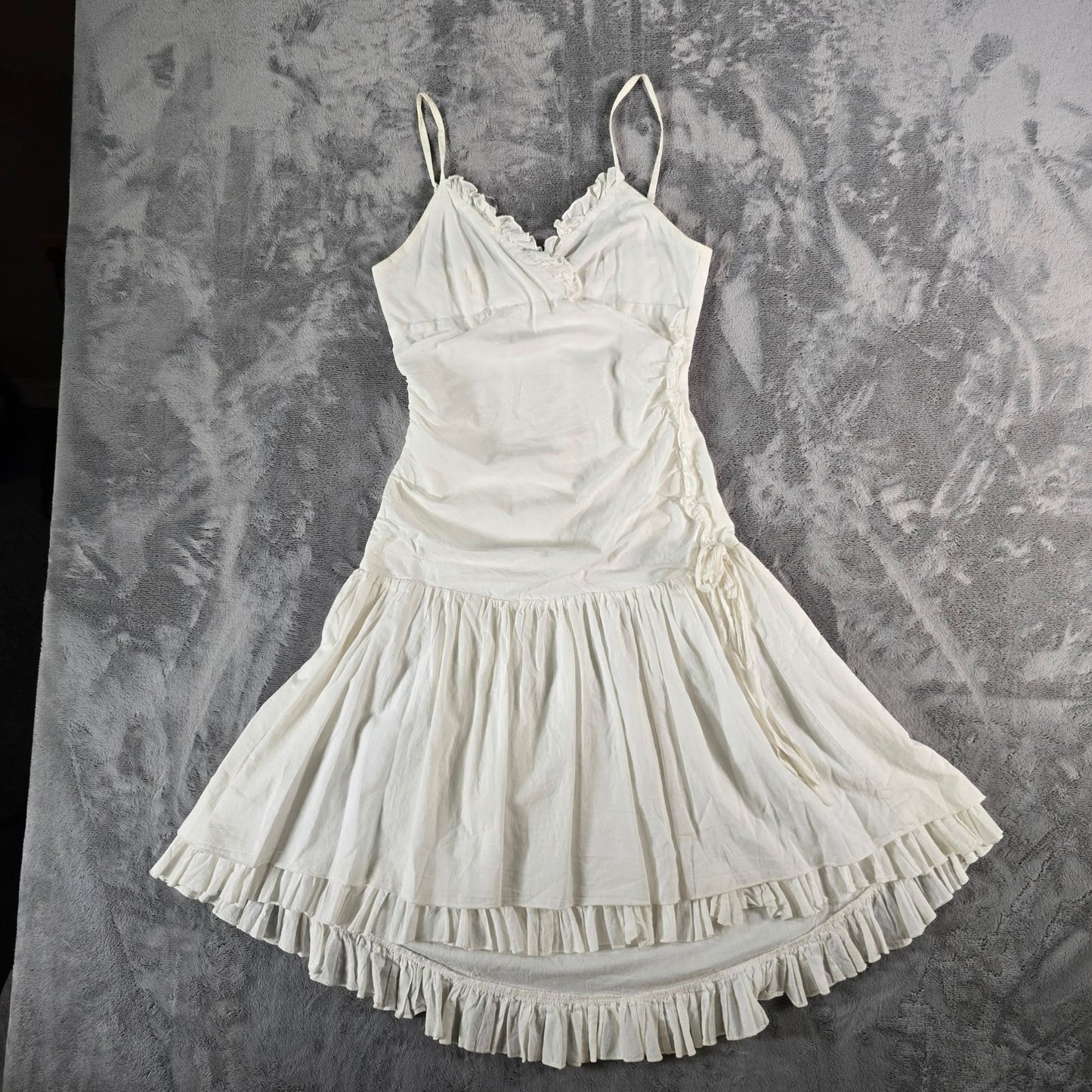 Vintage 1990s Unbranded White Spaghetti Strap Drop Waist Boho Sundress (XS)