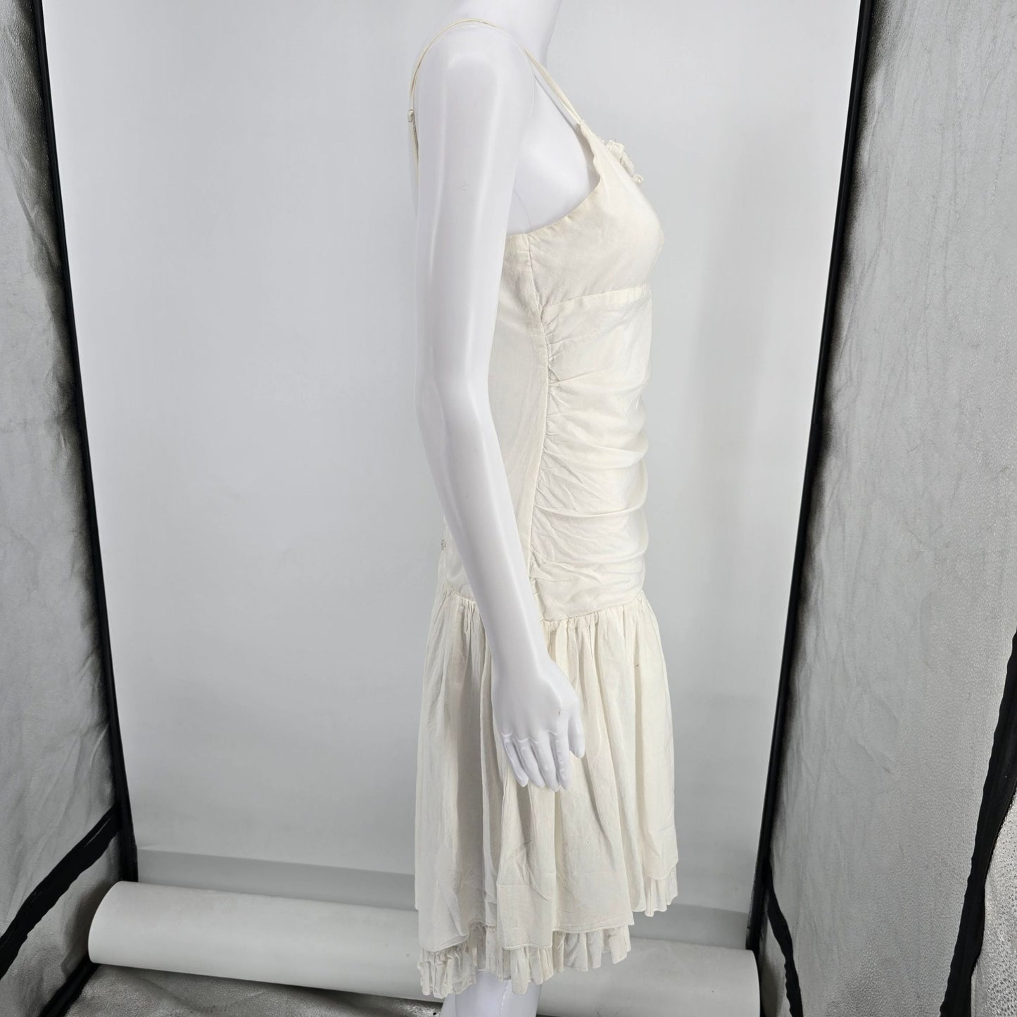 Vintage 1990s Unbranded White Spaghetti Strap Drop Waist Boho Sundress (XS)