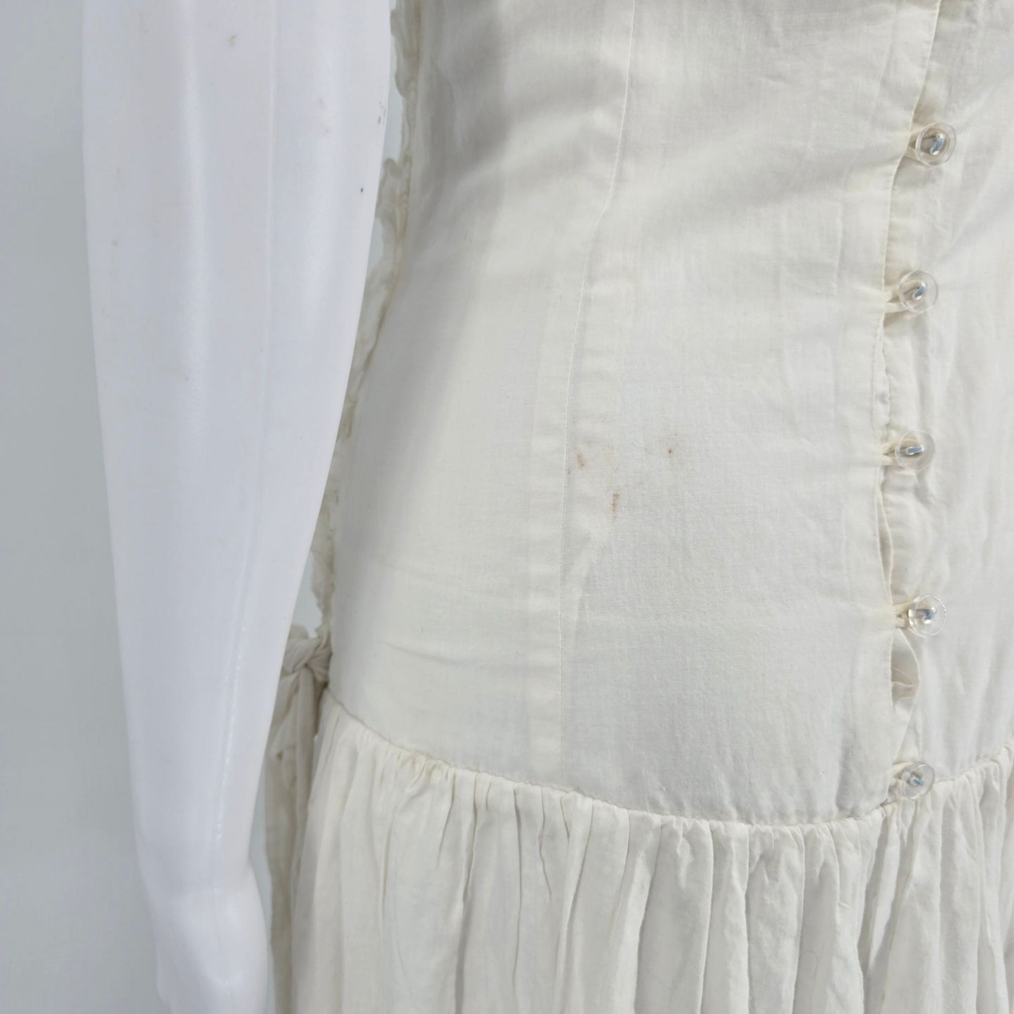 Vintage 1990s Unbranded White Spaghetti Strap Drop Waist Boho Sundress (XS)