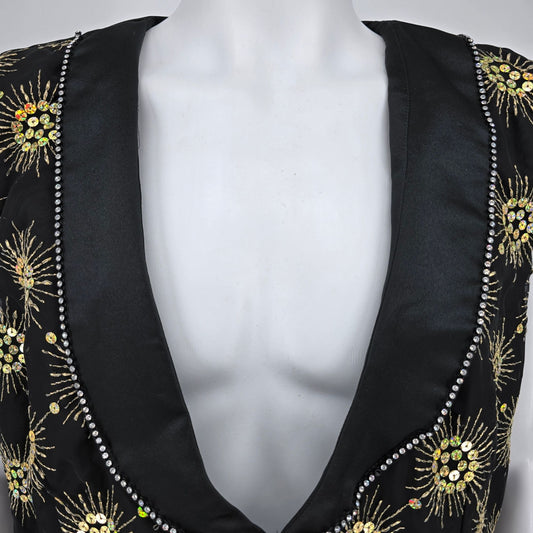 Vintage 1990s Rivar's Stagewear Black Sunburst Sequin Rhinestone Trim Vest (L)