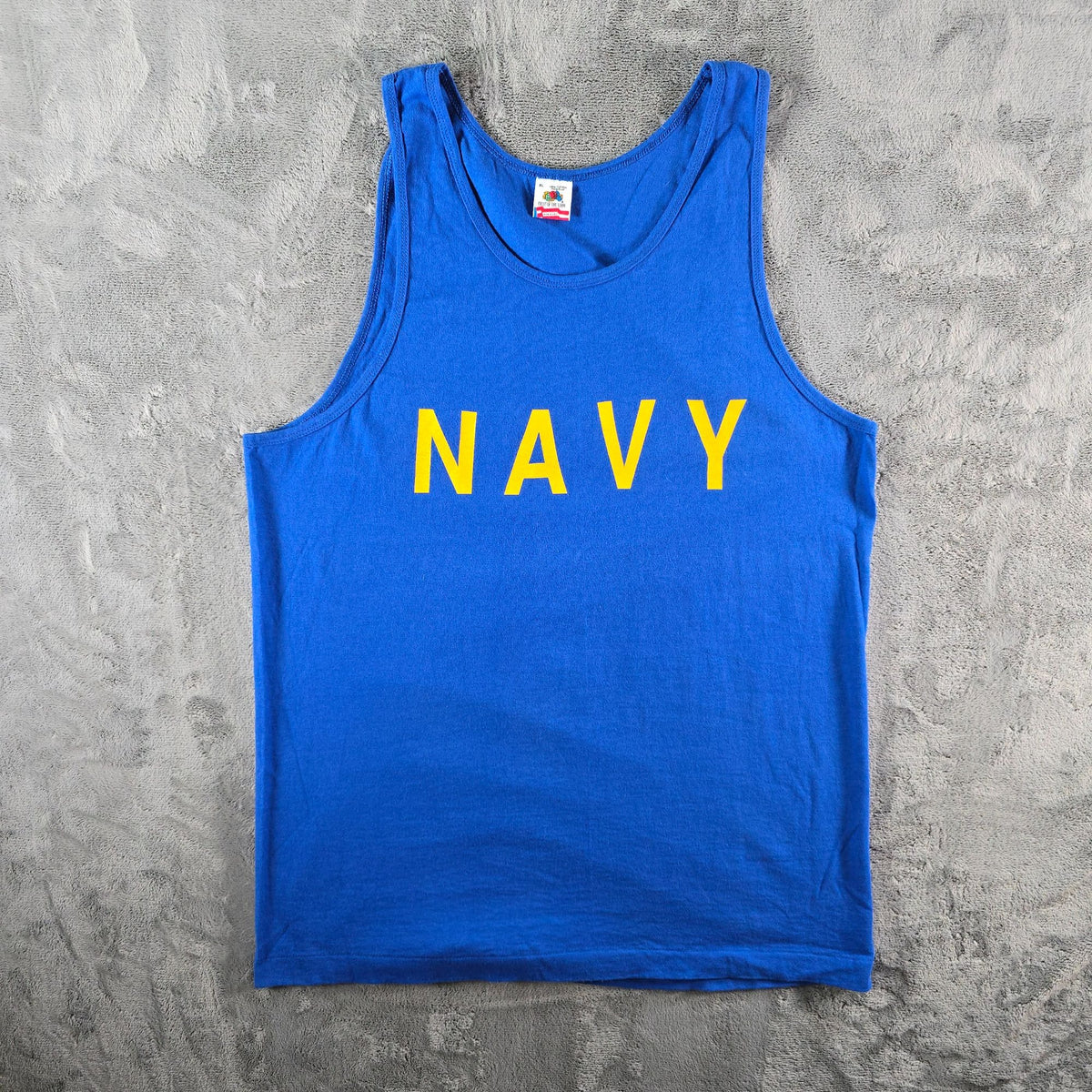 Vintage 1990s Fruit of the Loom "Navy" Royal Blue Made in USA Tank Top (L)