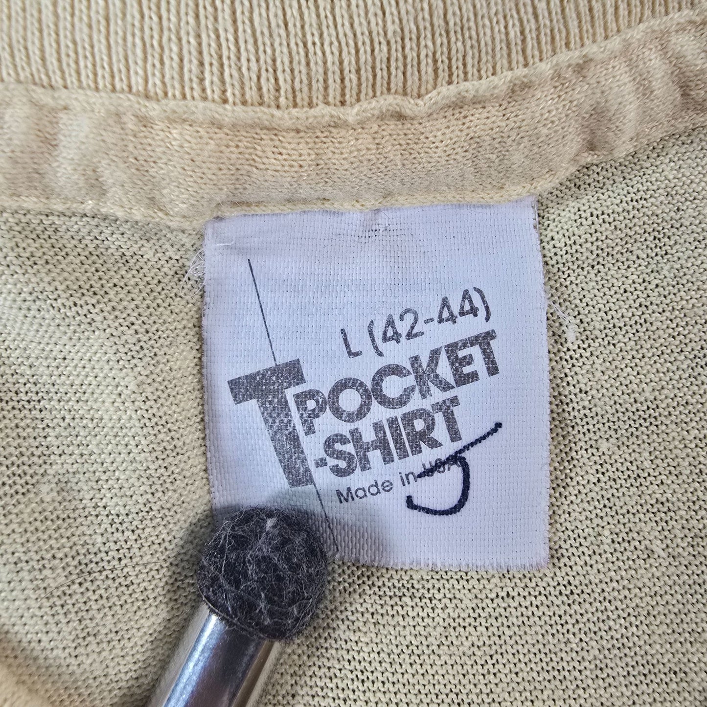 Vintage 1980s Cinderella Knitting Miller Pale Yellow Selvedge Pocket T-Shirt (M)