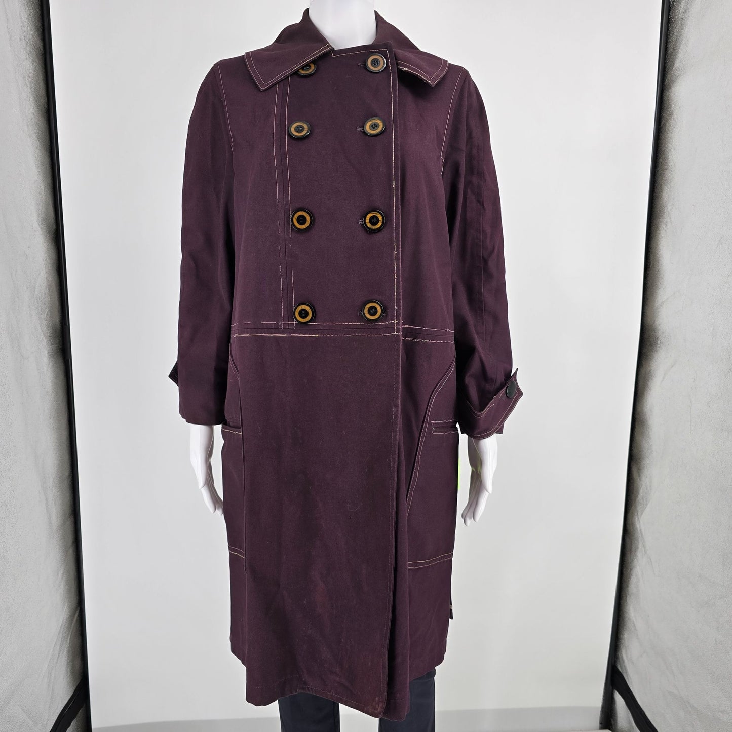 Vintage 1960s Misty Harbor Women's Plum Double-Breasted Mod Trench Coat (12p/L)