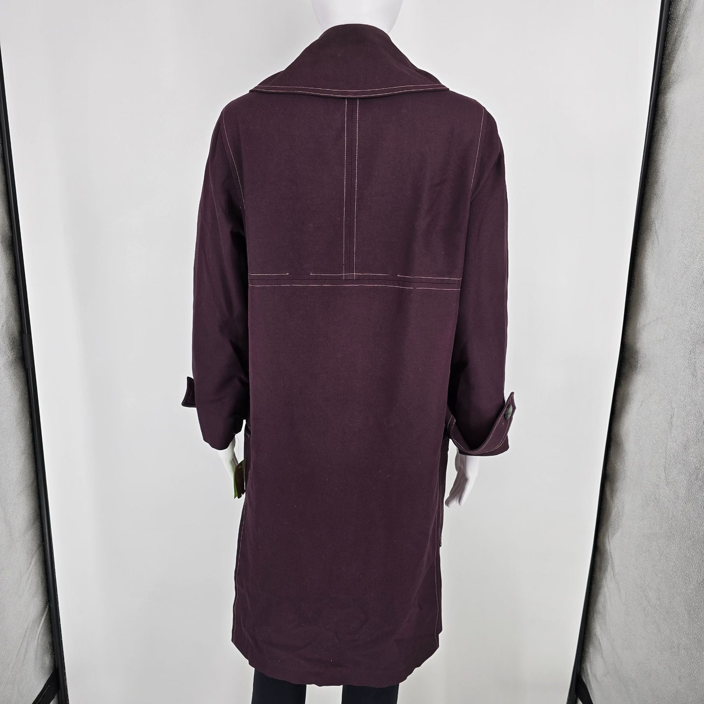 Vintage 1960s Misty Harbor Women's Plum Double-Breasted Mod Trench Coat (12p/L)