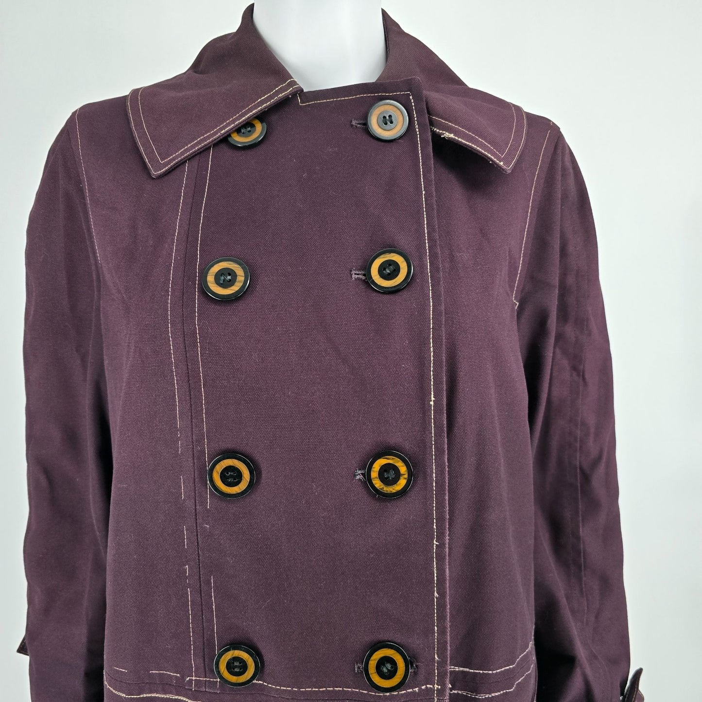 Vintage 1960s Misty Harbor Women's Plum Double-Breasted Mod Trench Coat (12p/L)