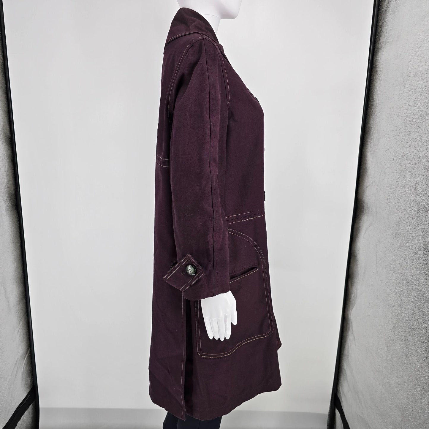 Vintage 1960s Misty Harbor Women's Plum Double-Breasted Mod Trench Coat (12p/L)