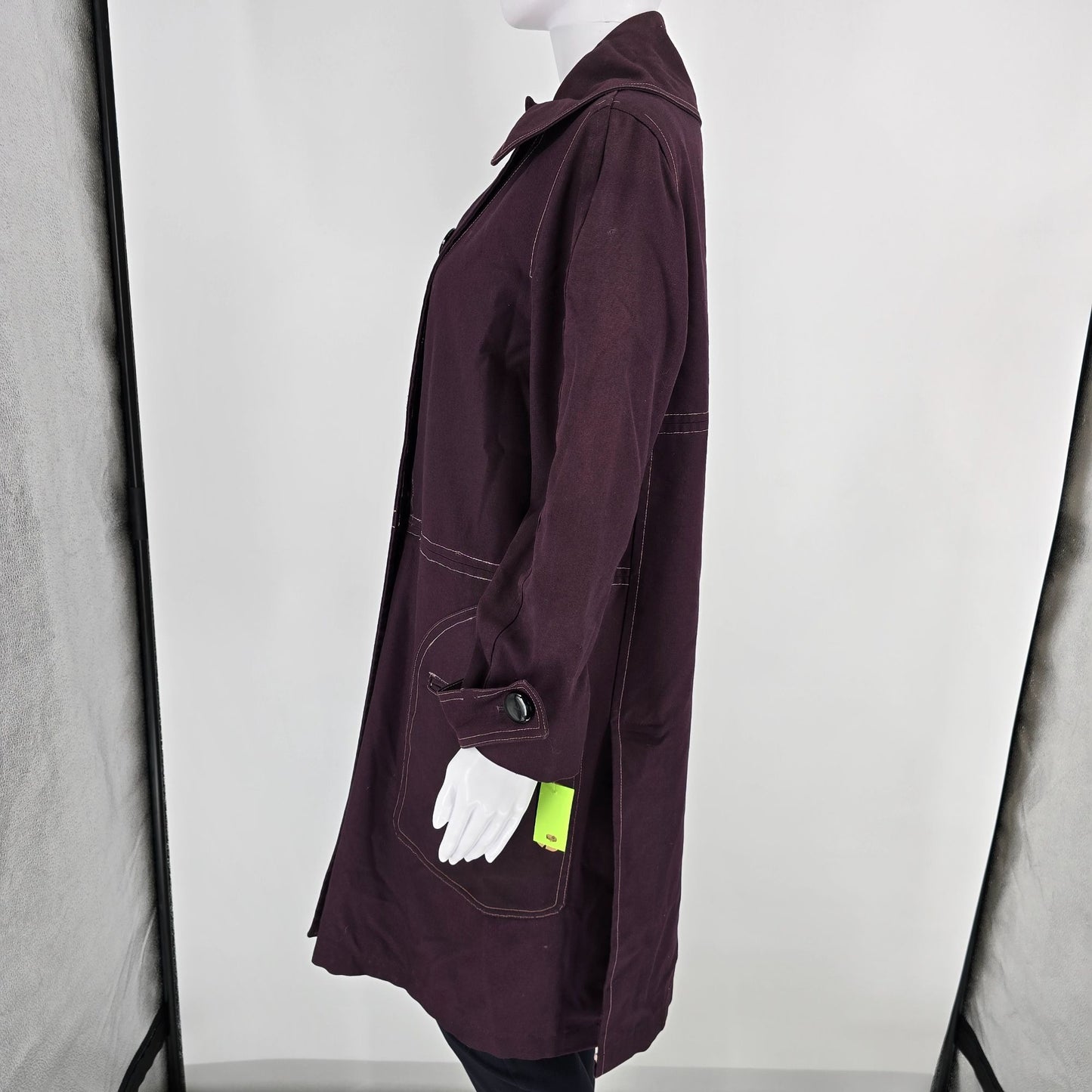 Vintage 1960s Misty Harbor Women's Plum Double-Breasted Mod Trench Coat (12p/L)