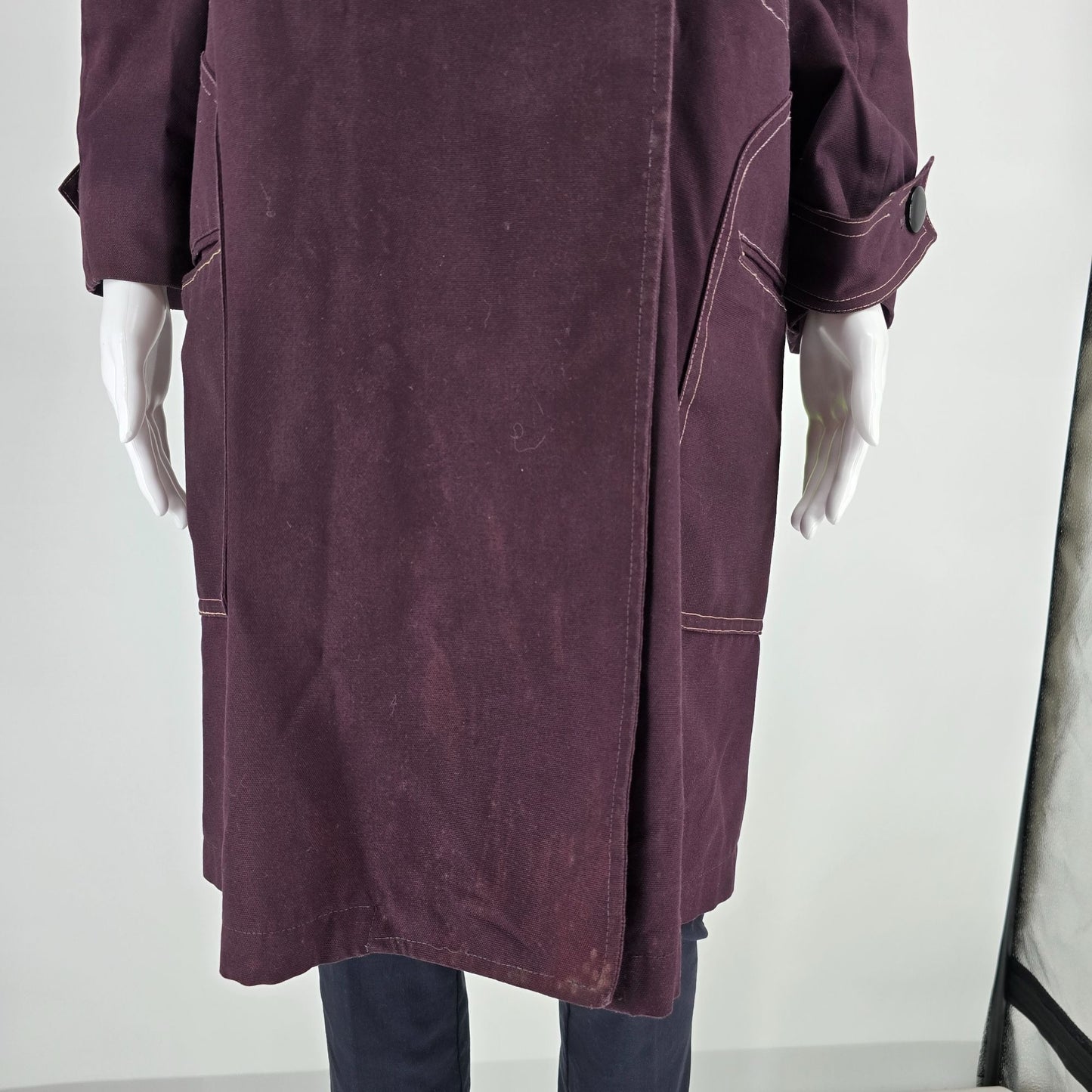 Vintage 1960s Misty Harbor Women's Plum Double-Breasted Mod Trench Coat (12p/L)