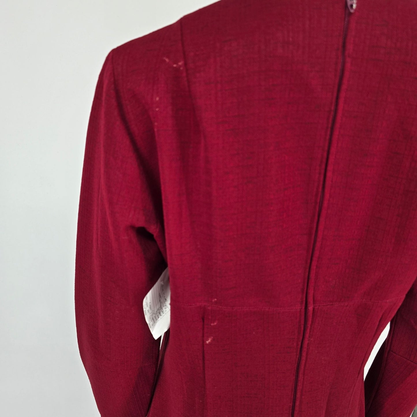 Vintage 1970s Burgundy Textured Long Sleeve Back Zip A-Line Midi Dress (M/L)