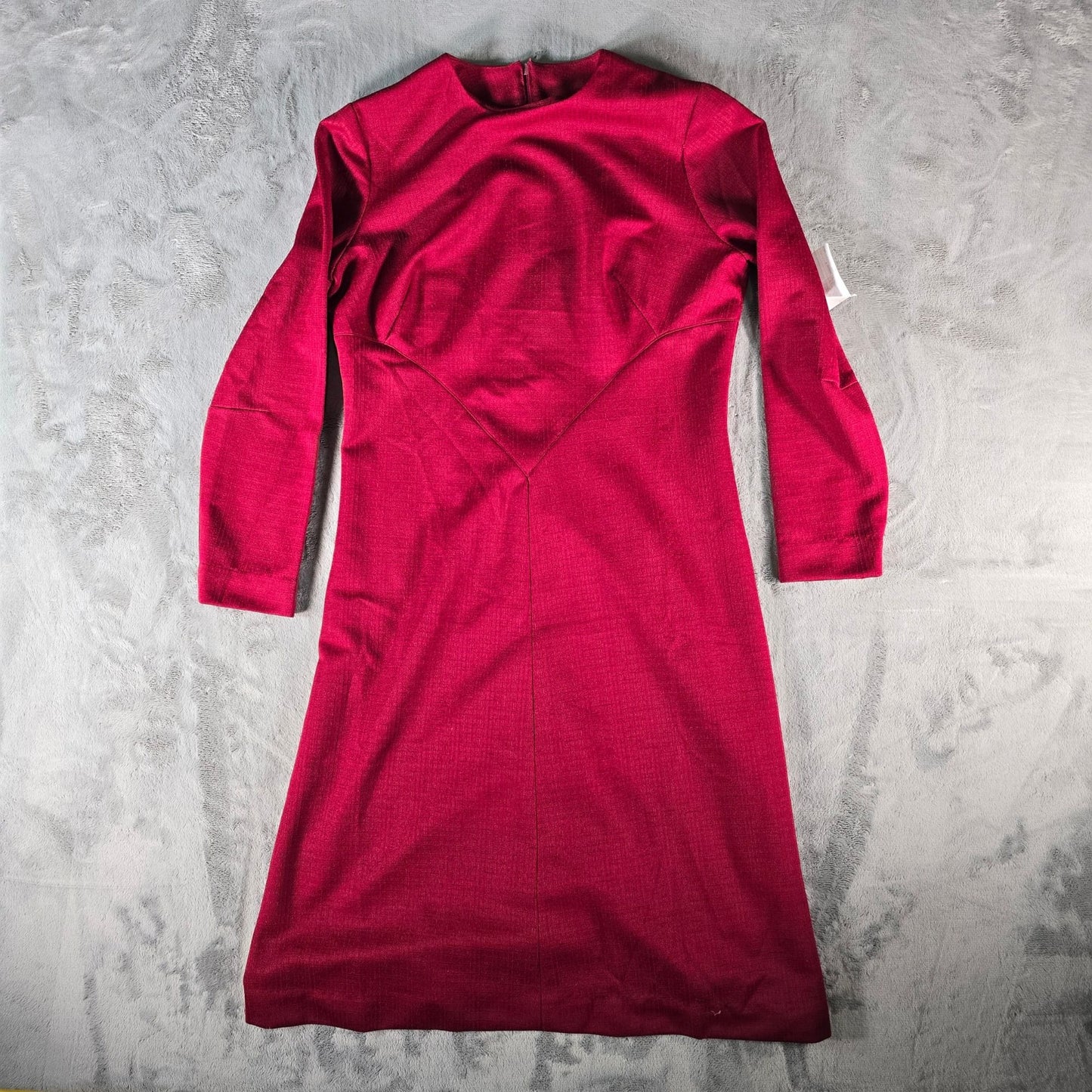 Vintage 1970s Burgundy Textured Long Sleeve Back Zip A-Line Midi Dress (M/L)