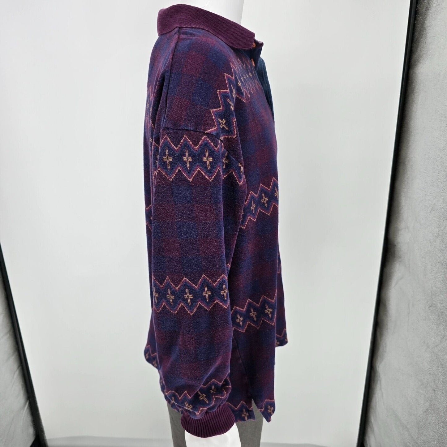 Vintage 1990s Guess Classics Aztec Pattern Long Sleeve Knit Polo (Large)