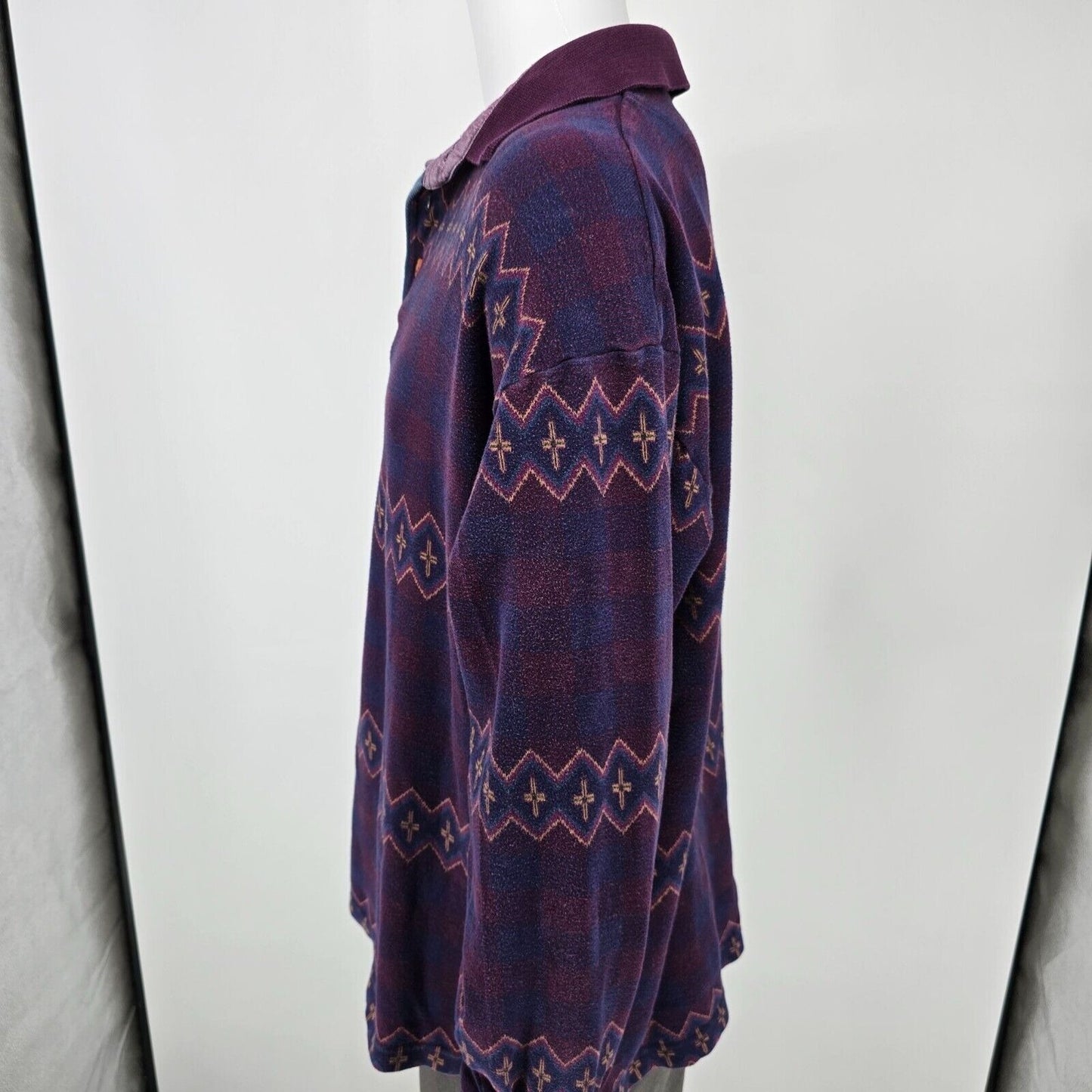 Vintage 1990s Guess Classics Aztec Pattern Long Sleeve Knit Polo (Large)