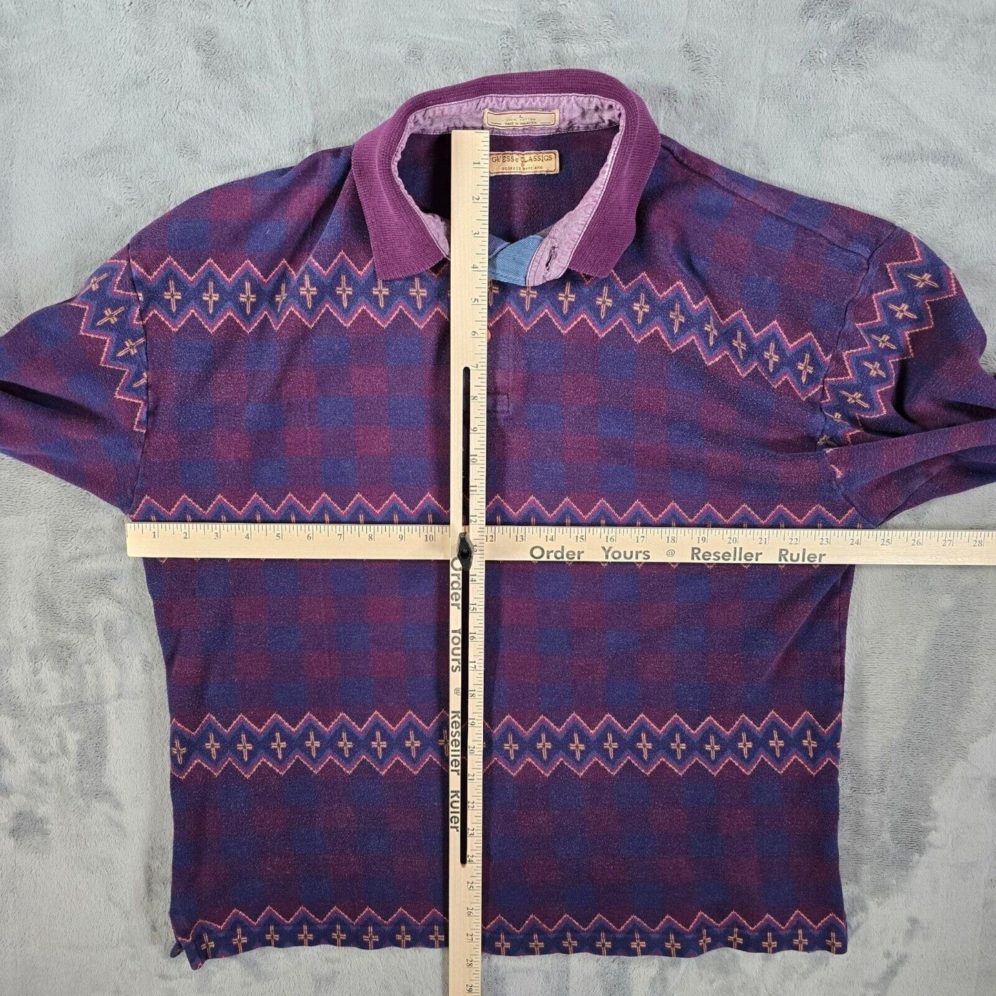 Vintage 1990s Guess Classics Aztec Pattern Long Sleeve Knit Polo (Large)