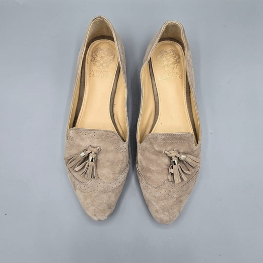 Vince Camuto Rizell‎ Taupe Suede Pointed Toe Tasseled Slip on Loafers (7.5M)
