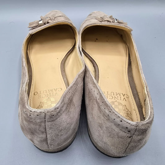 Vince Camuto Rizell‎ Taupe Suede Pointed Toe Tasseled Slip on Loafers (7.5M)