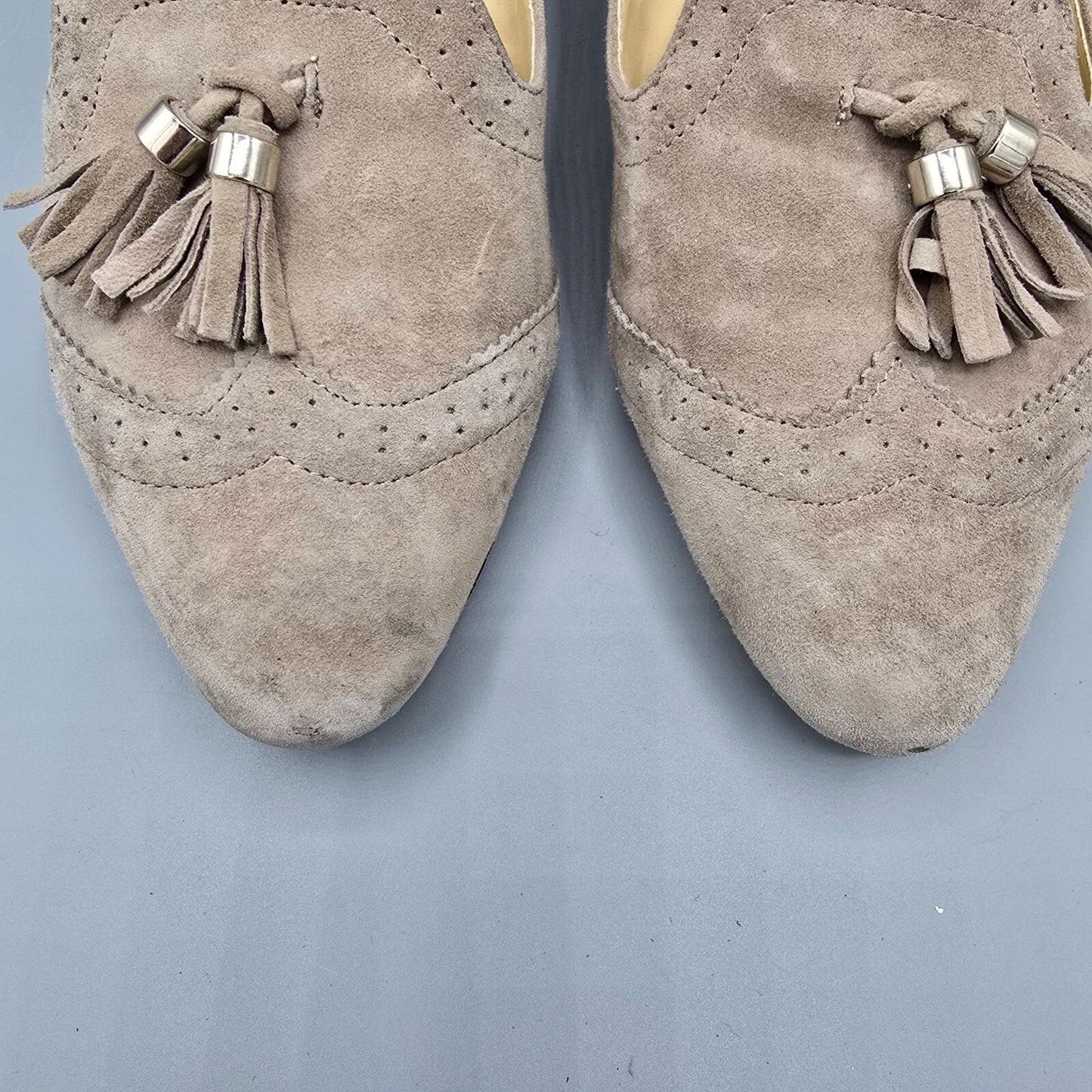 Vince Camuto Rizell‎ Taupe Suede Pointed Toe Tasseled Slip on Loafers (7.5M)