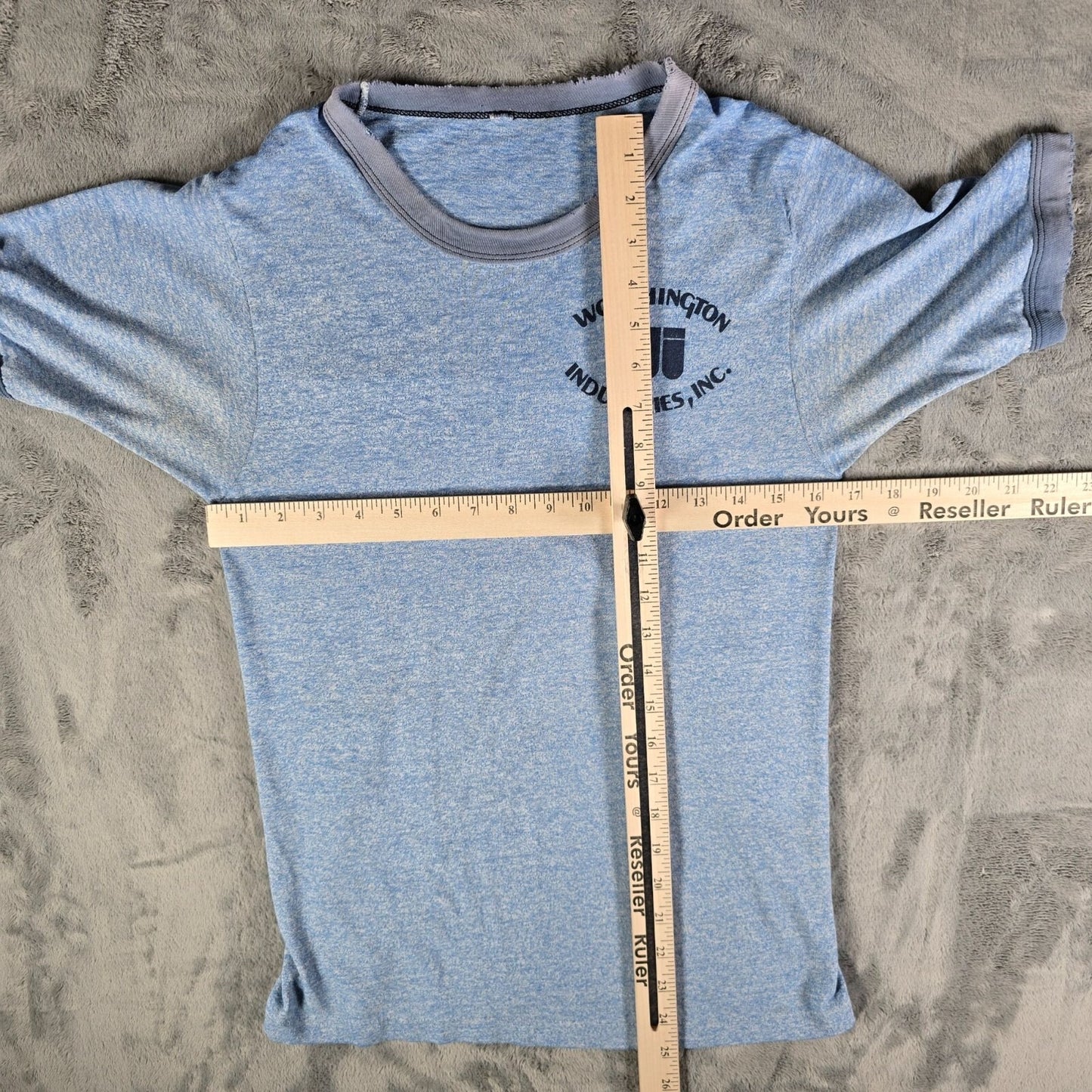 Vintage 1970s/1980s Worthington Industries Inc. Heather Blue Ringer T-Shirt (XS)