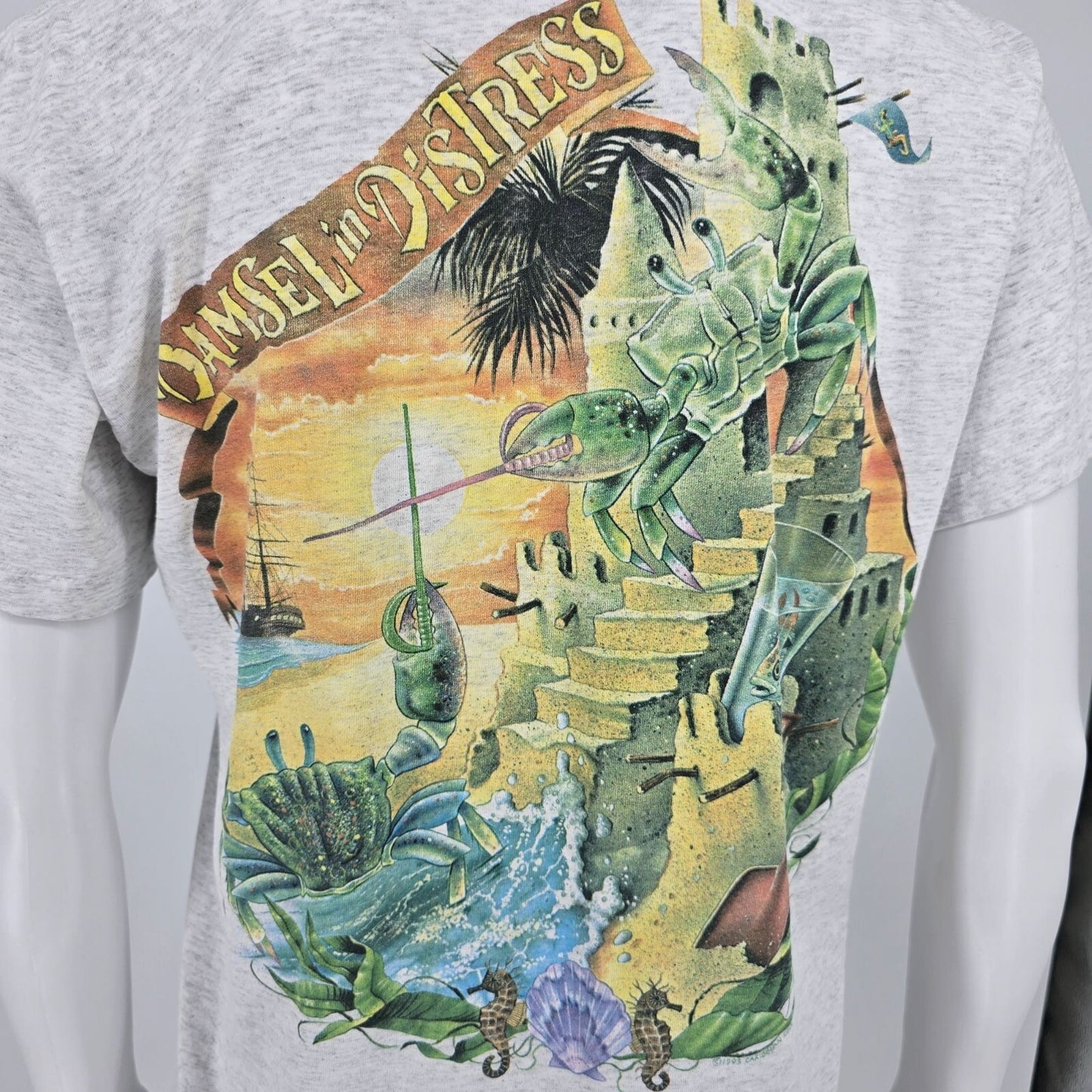 Vintage 1990s Caribbean Soul Damsel in Distress Lobster Graphic T-Shirt (L)