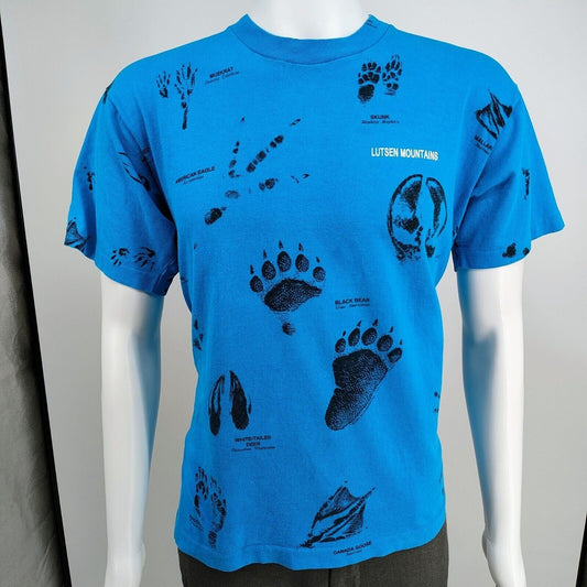Vintage Single Stitch Lutsen Mountains All Over Print Animal Tracks T-Shirt (L)