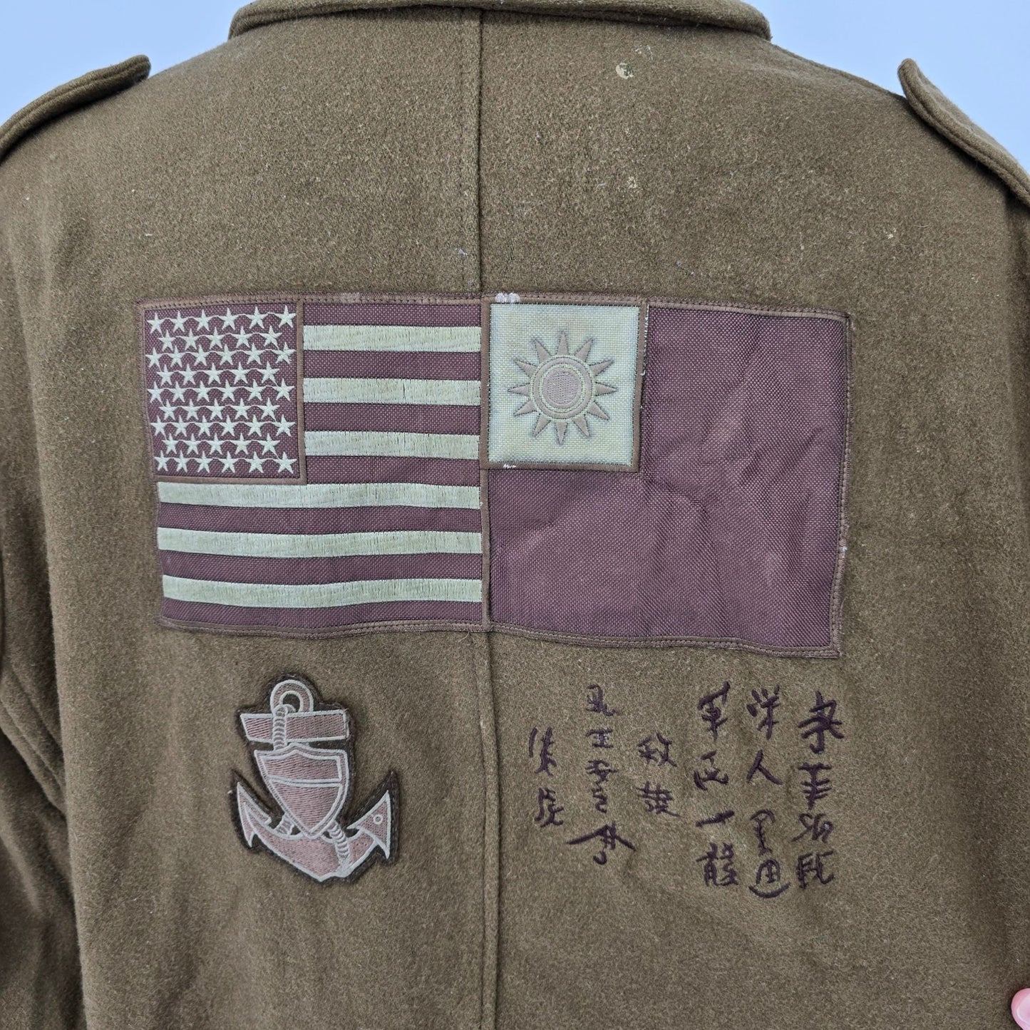 2010s Schott Drab Olive Green Vietnam Tribute Wool Blend Navy Peacoat (3XL)