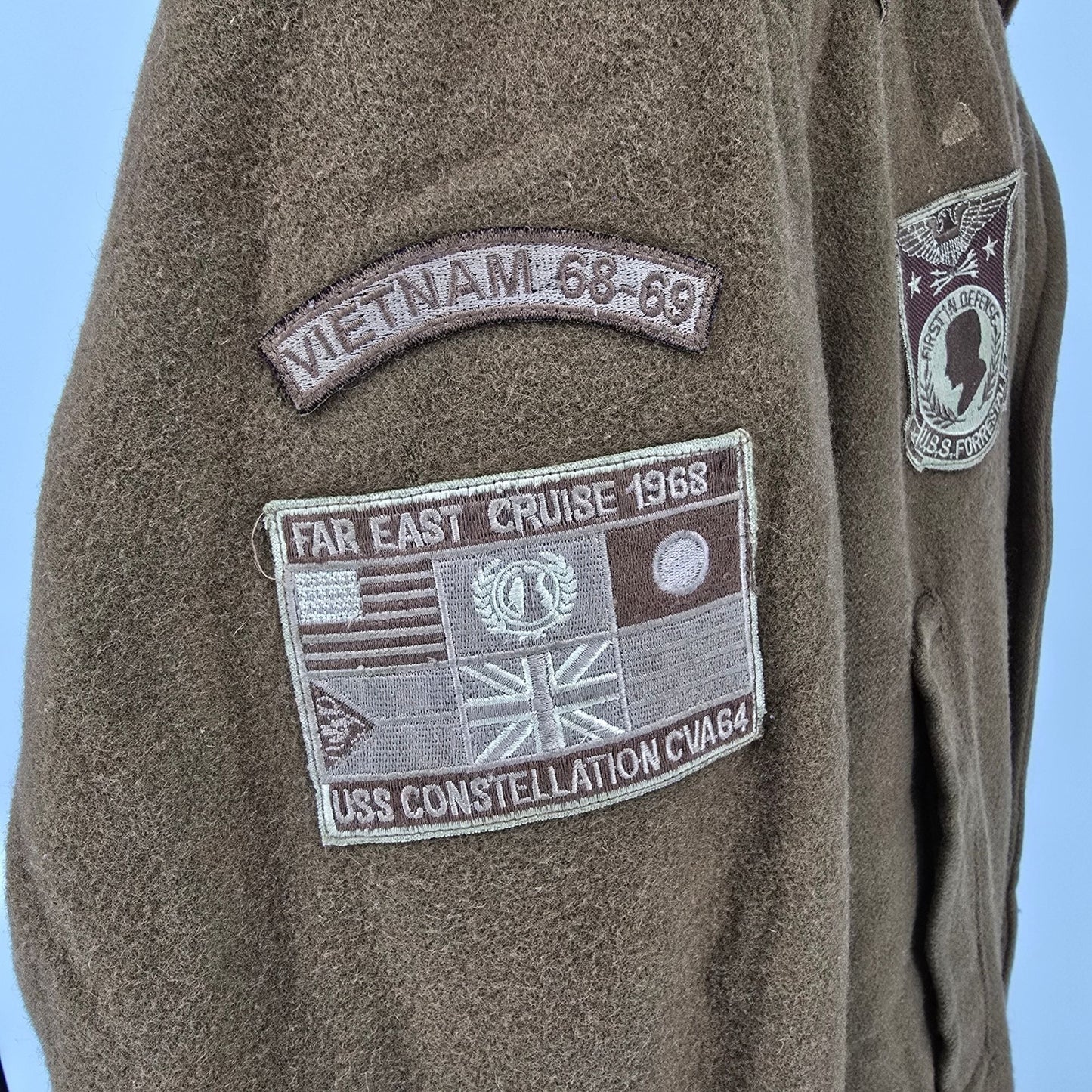 2010s Schott Drab Olive Green Vietnam Tribute Wool Blend Navy Peacoat (3XL)