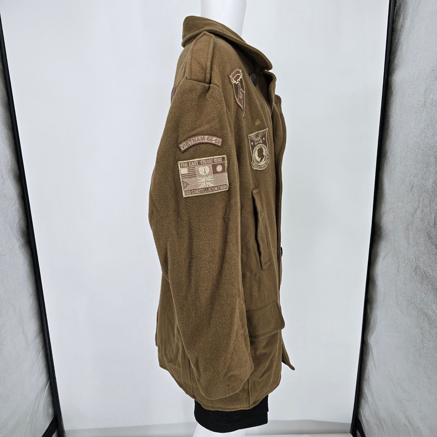 2010s Schott Drab Olive Green Vietnam Tribute Wool Blend Navy Peacoat (3XL)