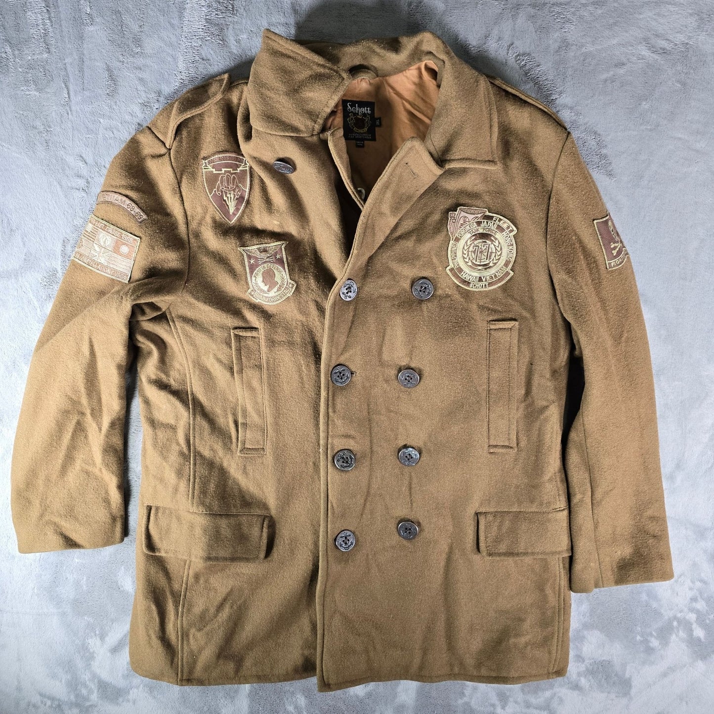 2010s Schott Drab Olive Green Vietnam Tribute Wool Blend Navy Peacoat (3XL)