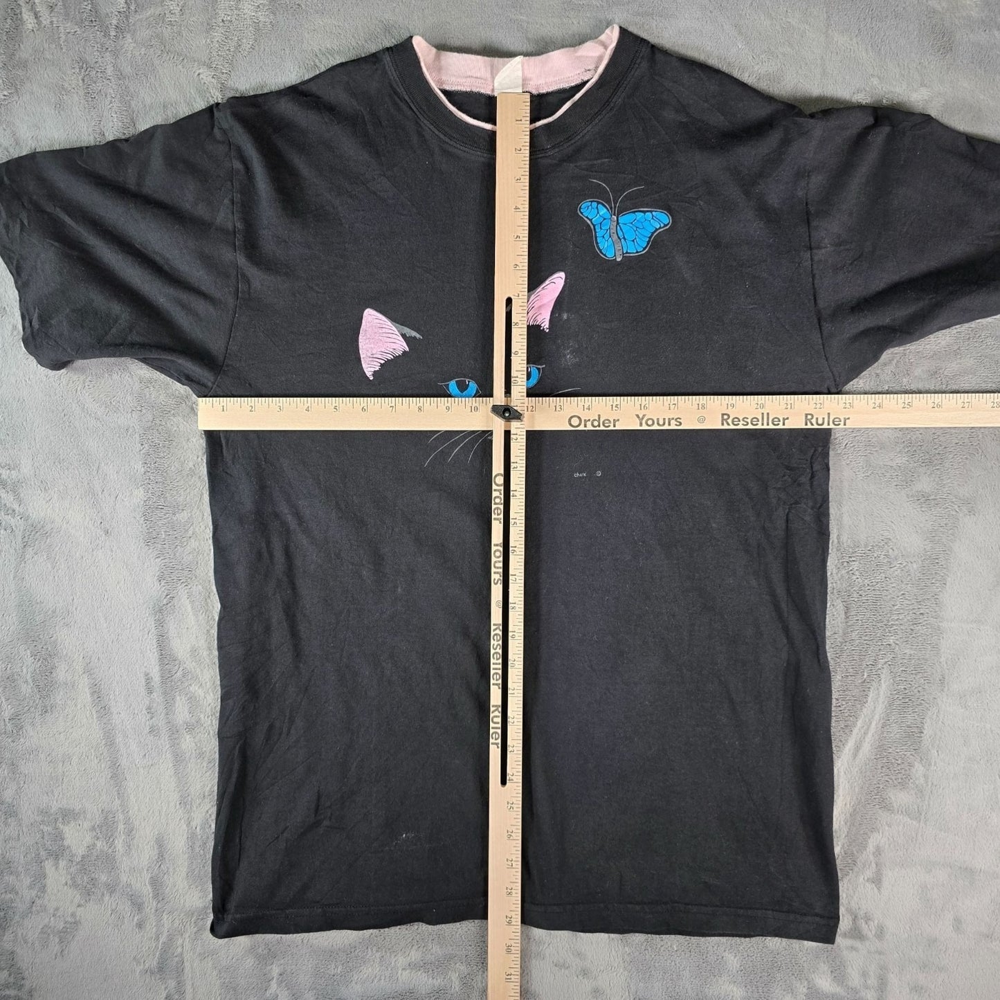 Vintage 1990s Chere Cat & Butterfly Double Collar Double Sleeve T-Shirt (L/XL)