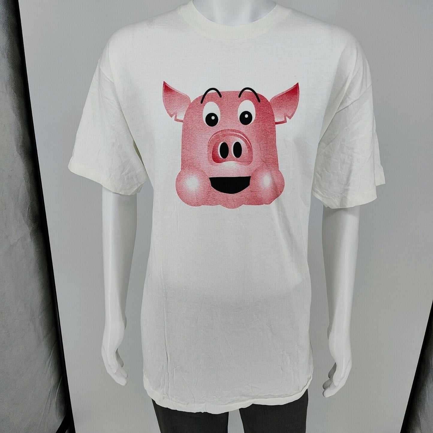 Vintage 90s Single-Stitch Hanes Beefy-T "Do The Pig"  White Graphic T-Shirt (XL)