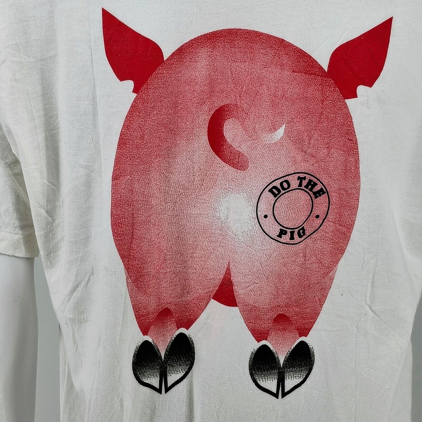 Vintage 90s Single-Stitch Hanes Beefy-T "Do The Pig"  White Graphic T-Shirt (XL)