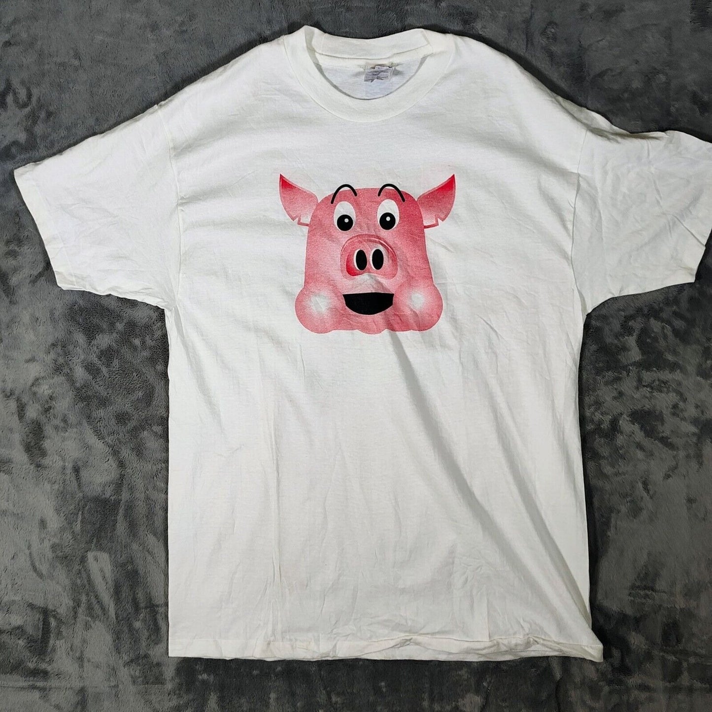 Vintage 90s Single-Stitch Hanes Beefy-T "Do The Pig"  White Graphic T-Shirt (XL)