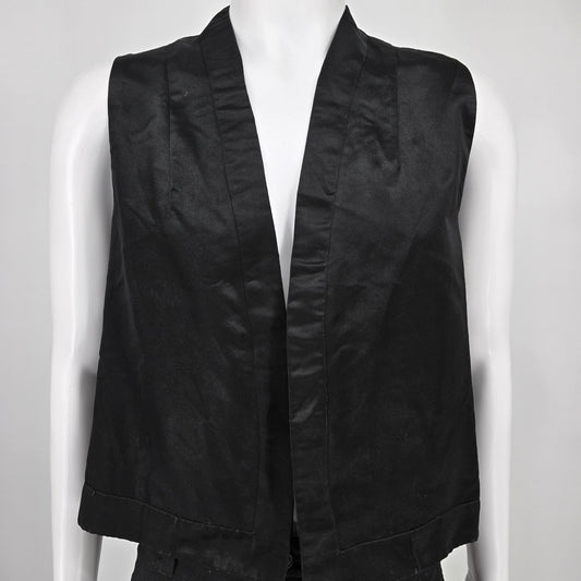 Distressed Vintage 1990s Unbranded Unisex Black Satin Open Front Formal Vest (M)