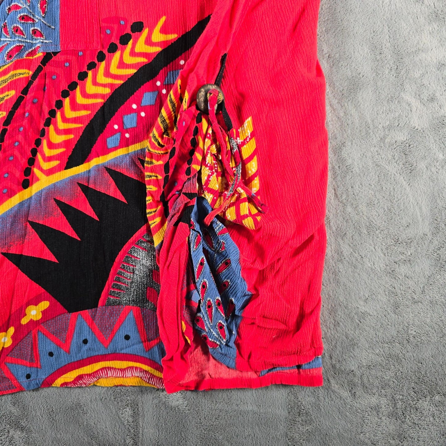 Vintage 1990s Mirror Image Crinkle Rayon Abstract Print Pocket Sundress (L)