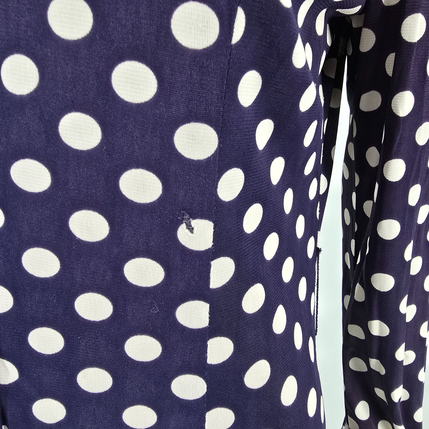 Vintage 1970s Purple Polka Princess Seam Fit-and-Flare Midi Shirt Dress (M)