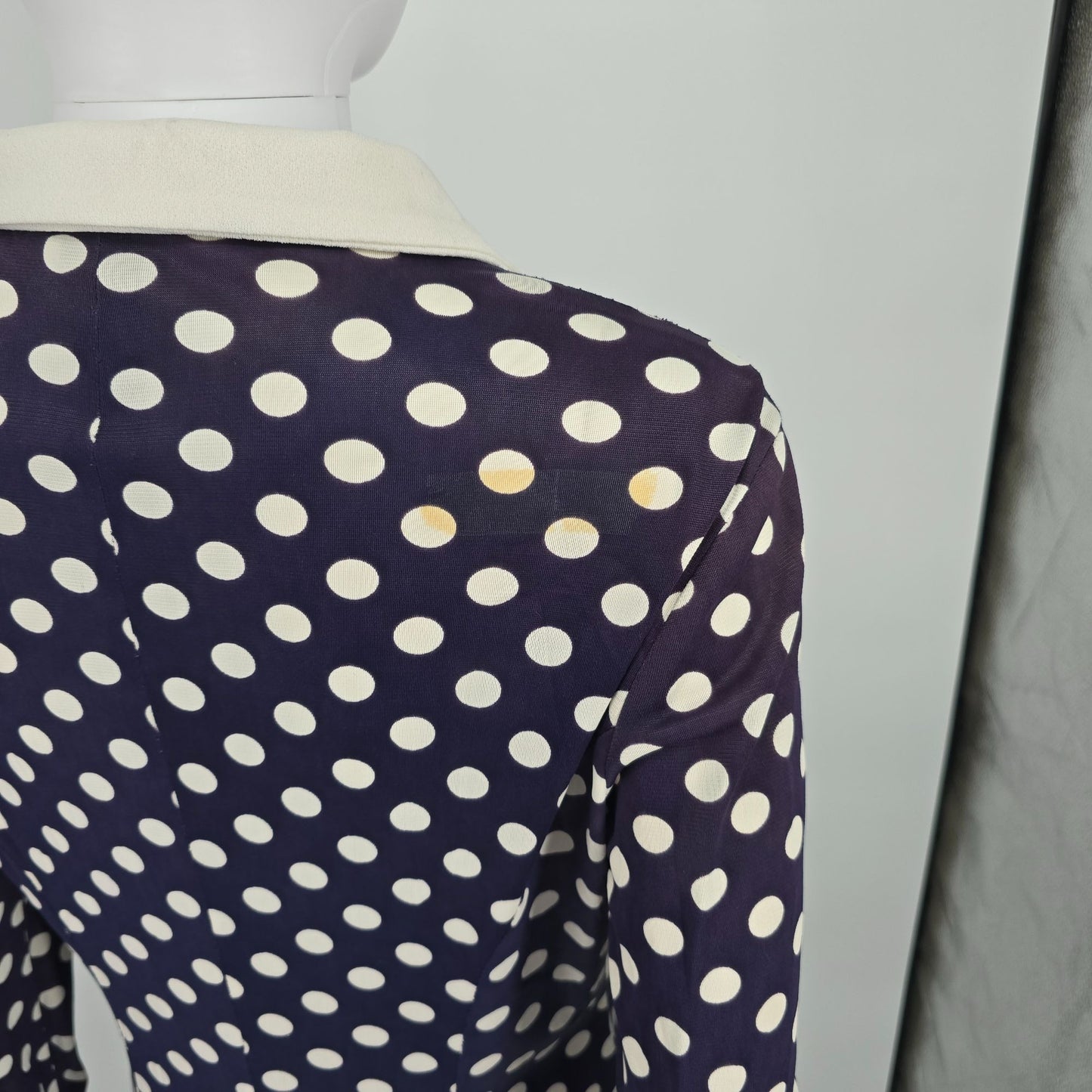 Vintage 1970s Purple Polka Princess Seam Fit-and-Flare Midi Shirt Dress (M)