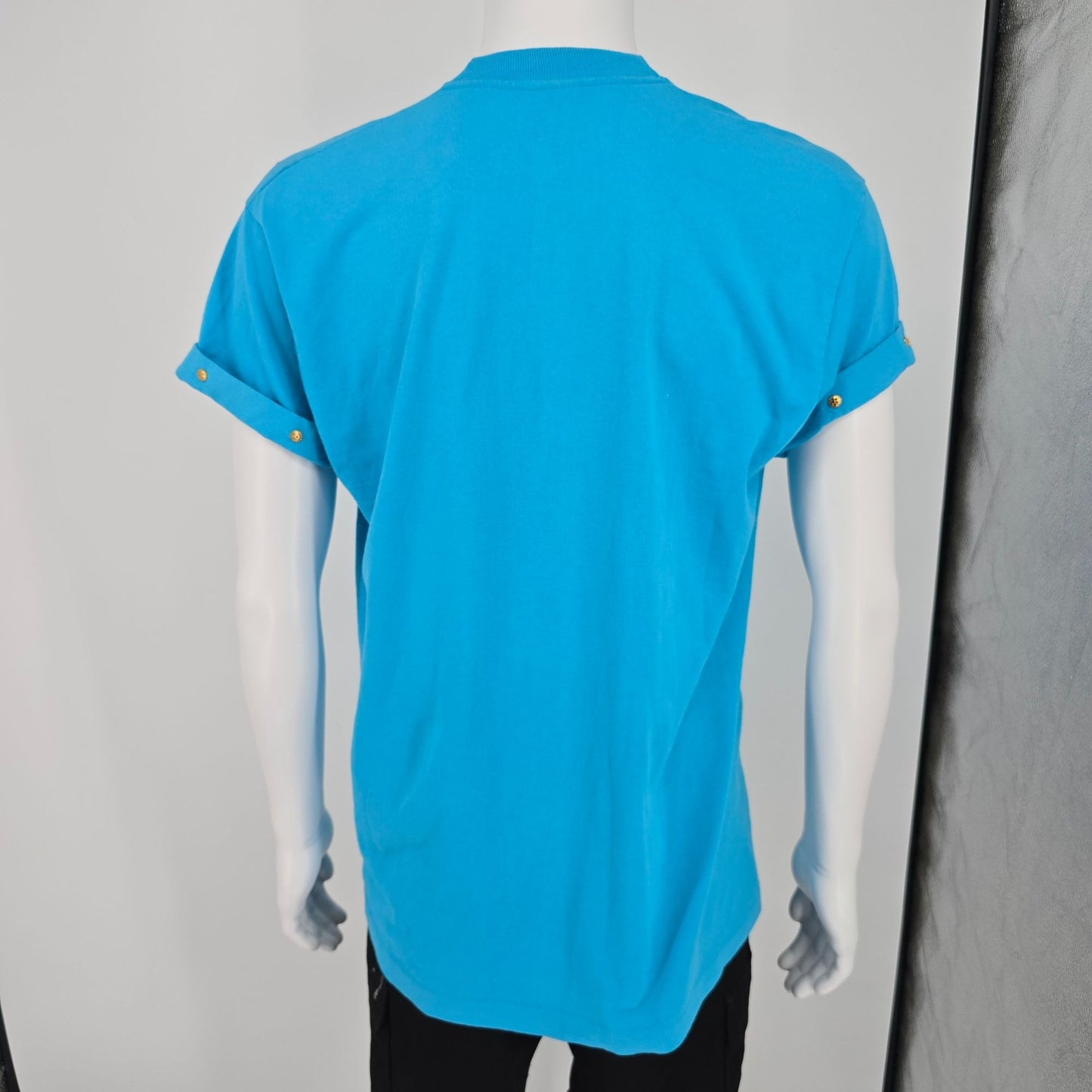 Vintage 1990s Screen Stars Best Turquoise Studded Rhinestone T-Shirt (L)