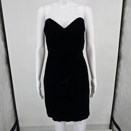 Vintage 1980s Betsty & Adam Black Velvet Rayon Strapless Beaded Mini Dress (S)