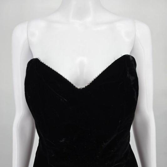 Vintage 1980s Betsty & Adam Black Velvet Rayon Strapless Beaded Mini Dress (S)