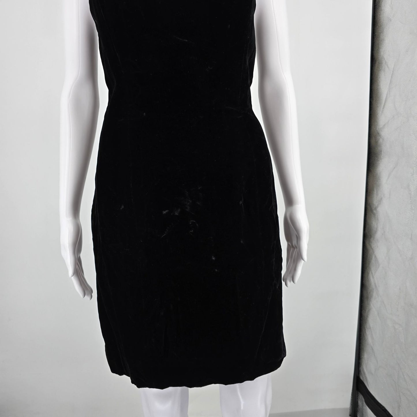 Vintage 1980s Betsty & Adam Black Velvet Rayon Strapless Beaded Mini Dress (S)