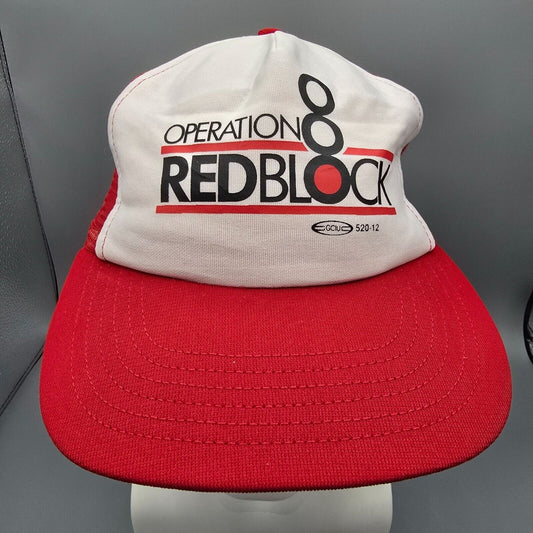 Vintage Operation Redblock Red & White Mesh Railroad Union Trucker Hat