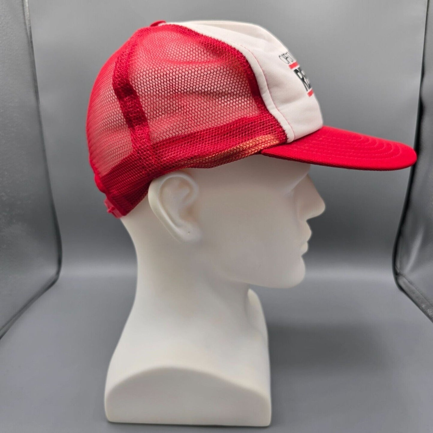 Vintage Operation Redblock Red & White Mesh Railroad Union Trucker Hat