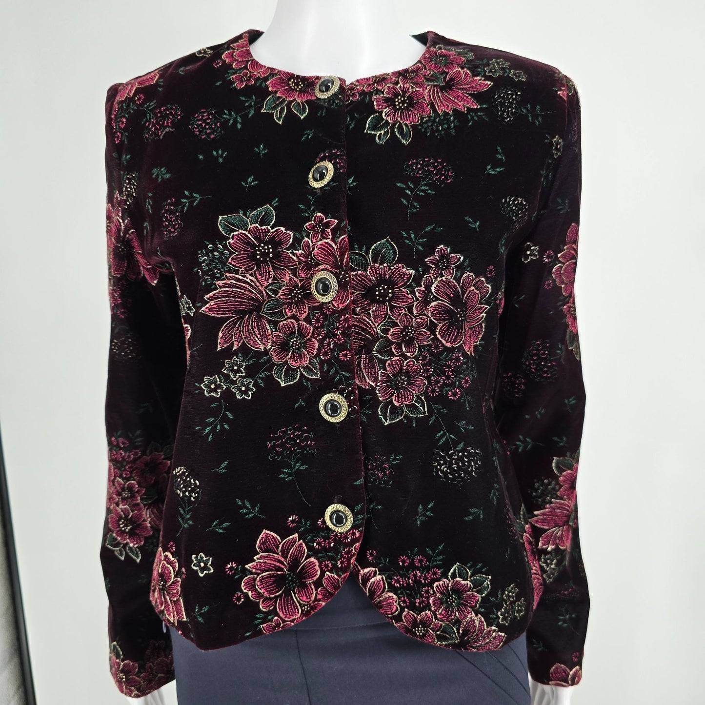 Vintage 1990s J.B.T. Sport by Fritzi Floral Velvet Jacket (Petite Medium)