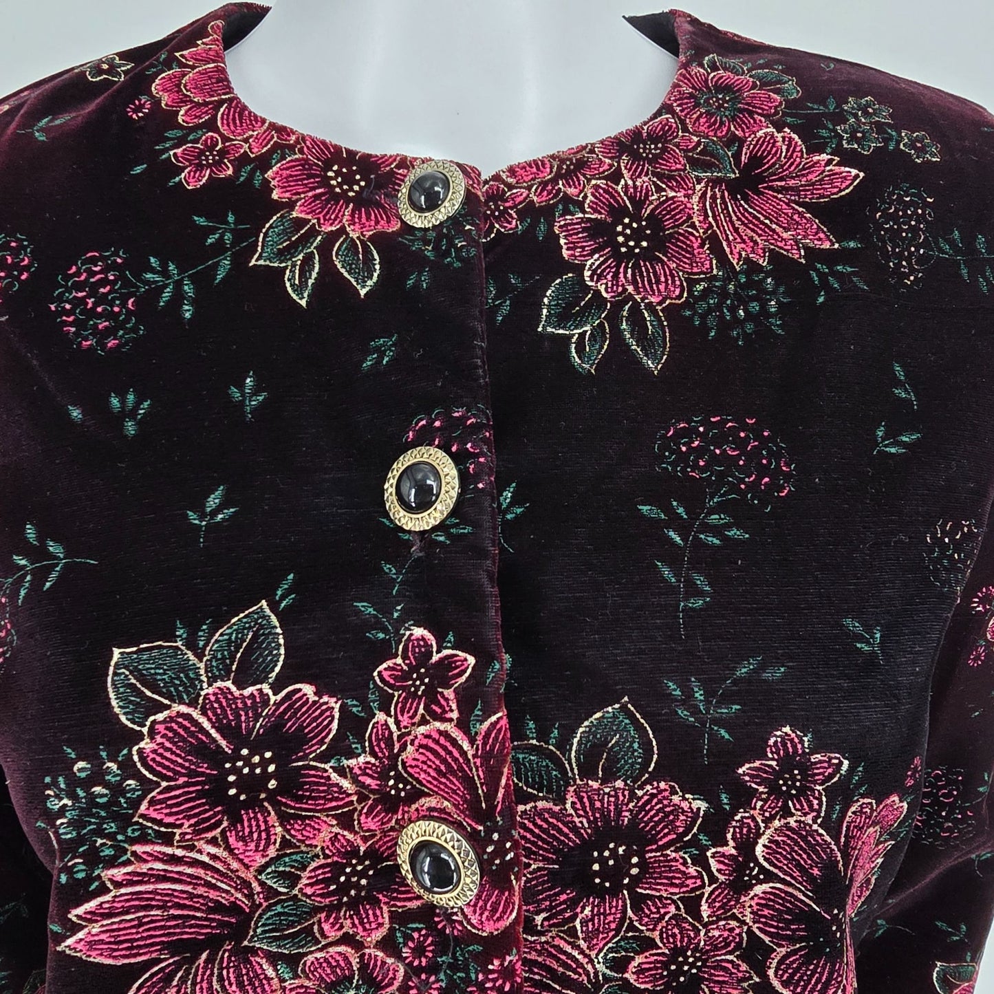 Vintage 1990s J.B.T. Sport by Fritzi Floral Velvet Jacket (Petite Medium)
