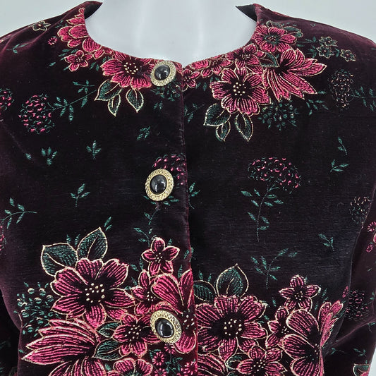 Vintage 1990s J.B.T. Sport by Fritzi Floral Velvet Jacket (Petite Medium)